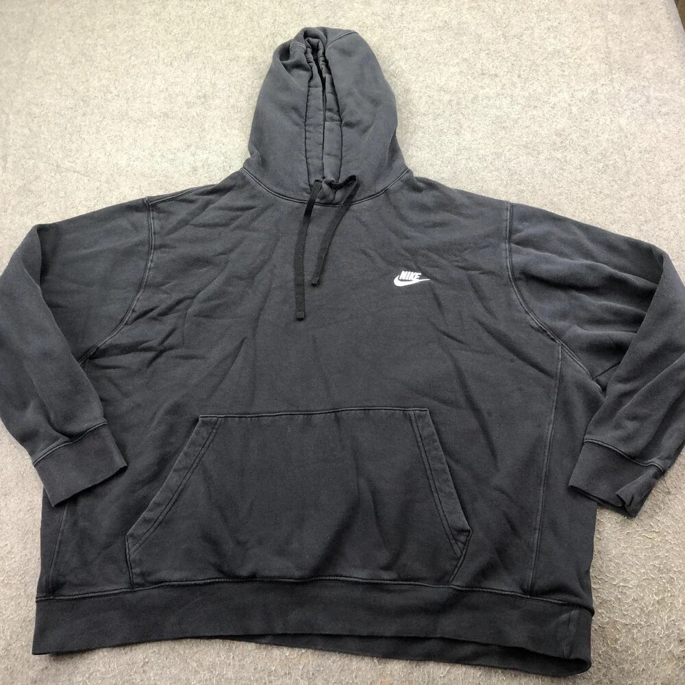 Nike Hoodie Mens 3XL Black Pullover Fleece Sweatshirt Small Swoosh Logo Front